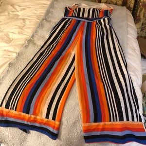 Nicole Miller Jumpsuit Halter top LINED bright multicolored stripes Sz 12